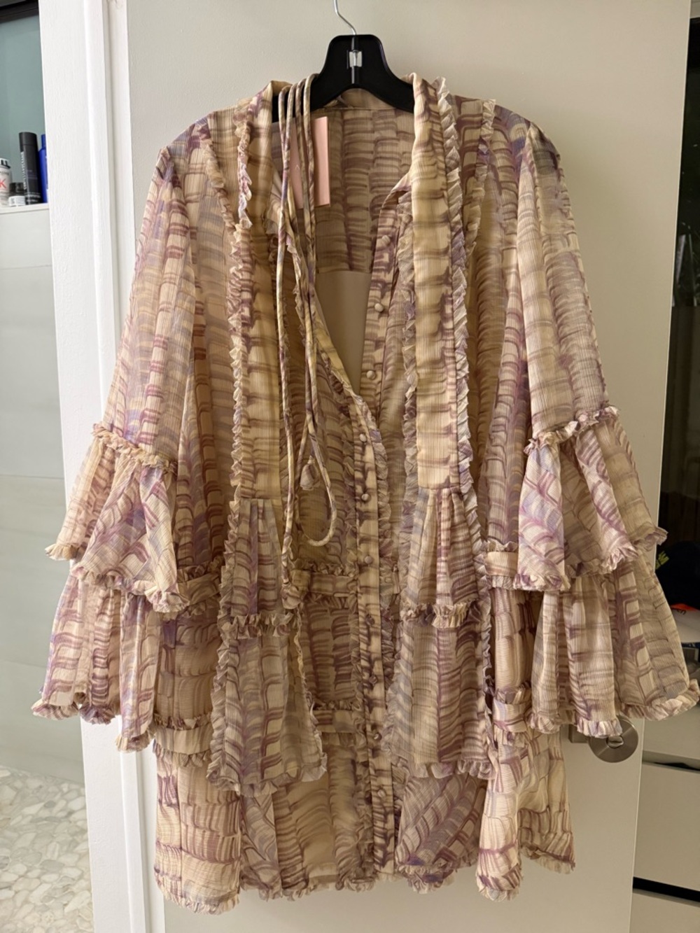 Alexis Sheer Ruffled Mini Dress in Cream and Lavender - gelsini dress - Picture 3 of 3